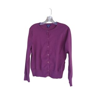 Lands' End Maroon Crewneck Cotton Blend Cardigan Size MP